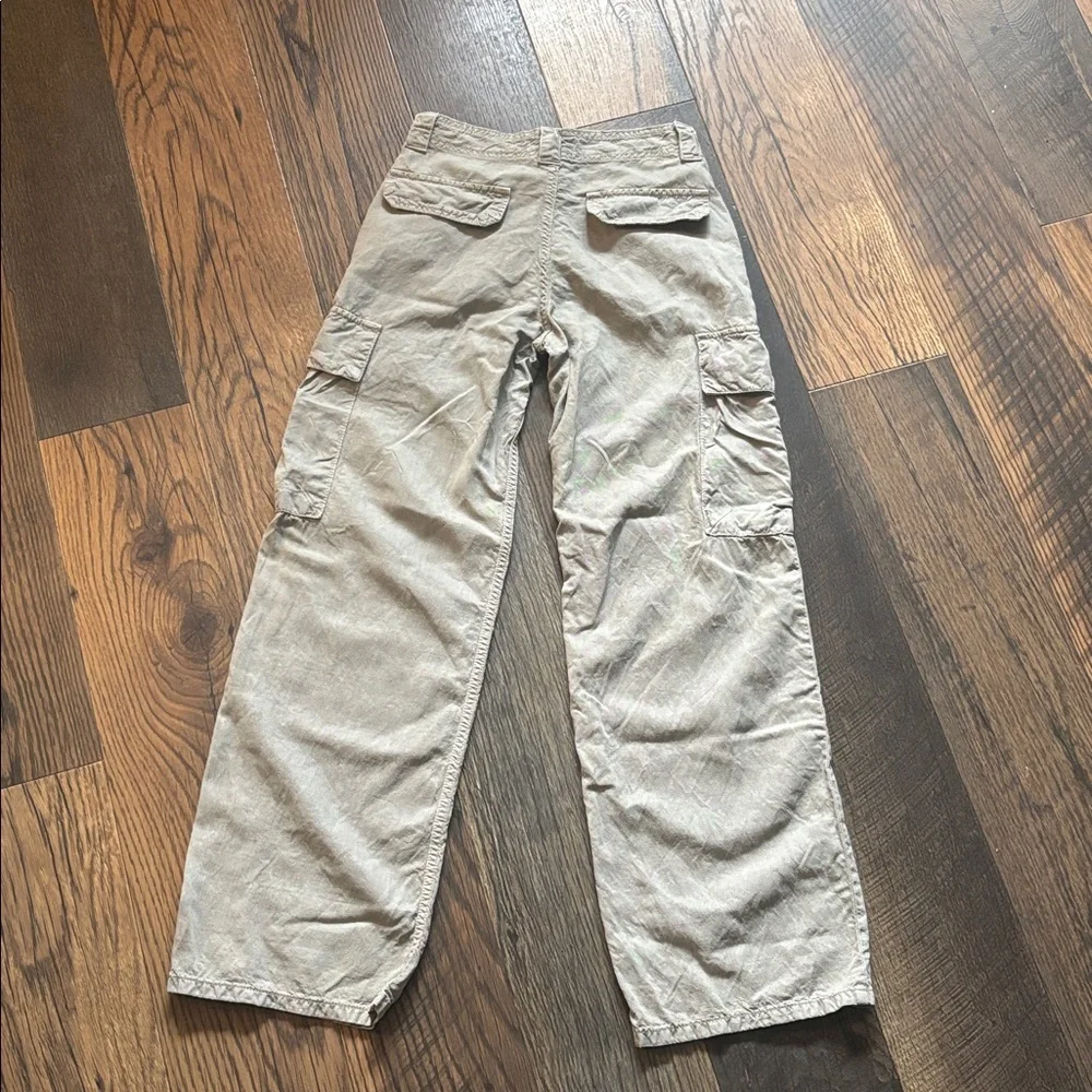 Zara Tan Cargo Pants Utility Pants Linen Lyocel Cotton Blend Women’s Size 0